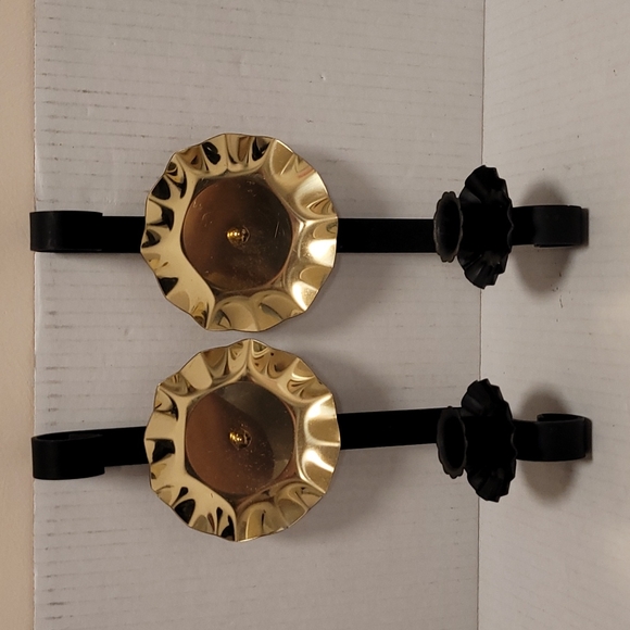 Pair of Iron Candle Wall Sconces with Gold Reflector - Picture 2 of 16